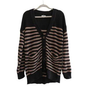 PACT Chunky Knit Fisherman Black Tan Striped Organic Cotton Pockets - Size S